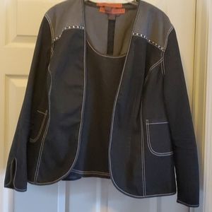 Denim 3 piece skirt suit with shell top.